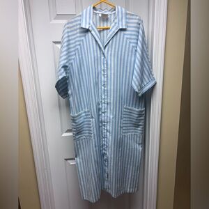 Vintage Topper Blue & White Striped Shirt Dress | Size 16 | Made in Canada